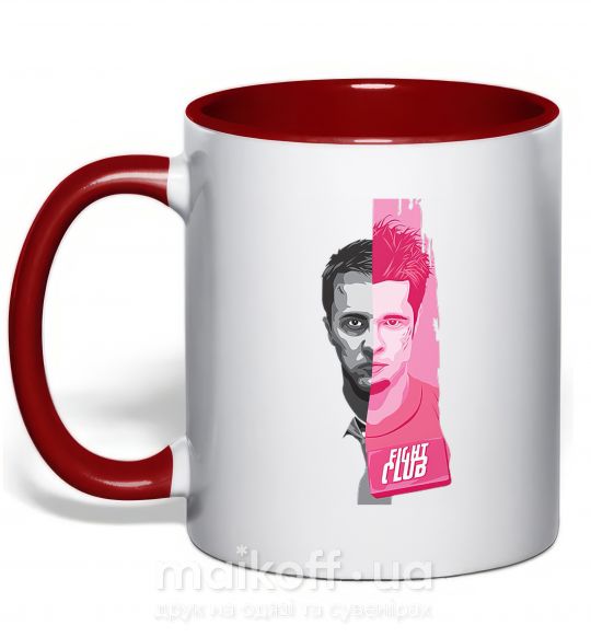 Чашка с цветной ручкой Бойцовский клуб розово-серый Красный фото