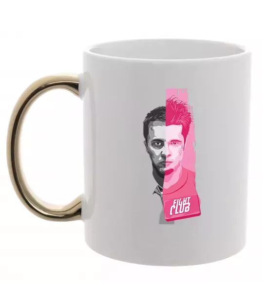 Чашка с цветной ручкой Бійцівський клуб розово-сірий Золото фото