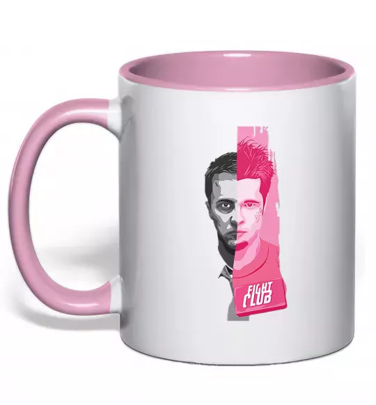 Чашка с цветной ручкой Бійцівський клуб розово-сірий Нежно розовый фото