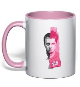 Чашка з кольоровою ручкою Бійцівський клуб розово-сірий Чашка з кольоровою ручкою Бійцівський клуб розово-сірий