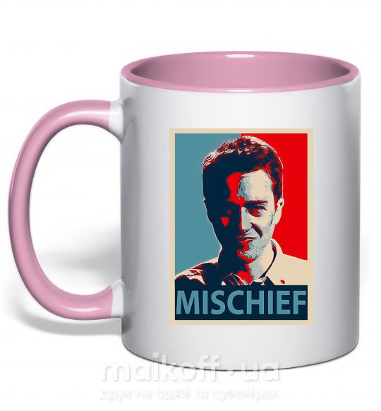 Чашка з кольоровою ручкою Mischief Ніжно рожевий фото
