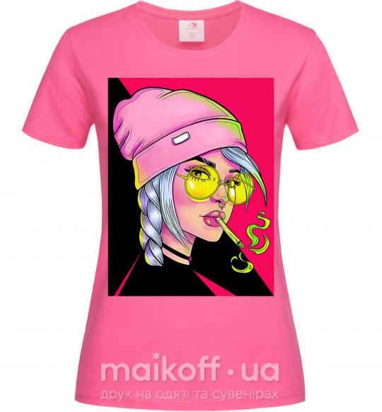 Женская футболка SWAG girl with cigarette Ярко-розовый фото