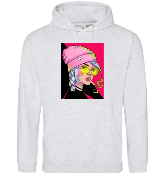 Мужская толстовка (худи) SWAG girl with cigarette Серый меланж фото