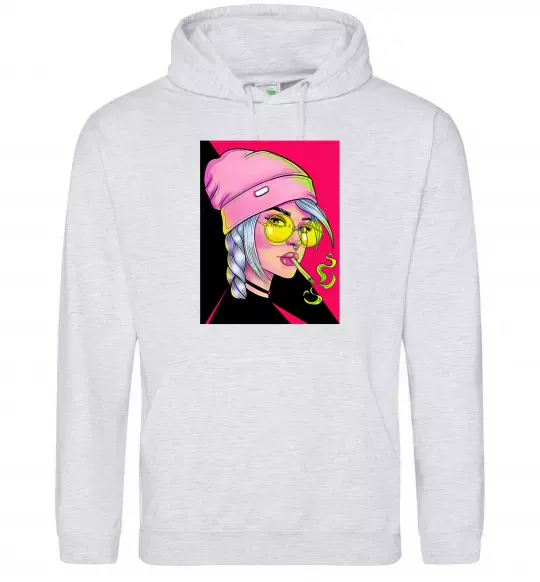Женская толстовка (худи) SWAG girl with cigarette Серый меланж фото