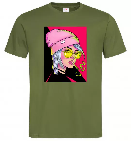 Мужская футболка SWAG girl with cigarette Оливковый фото