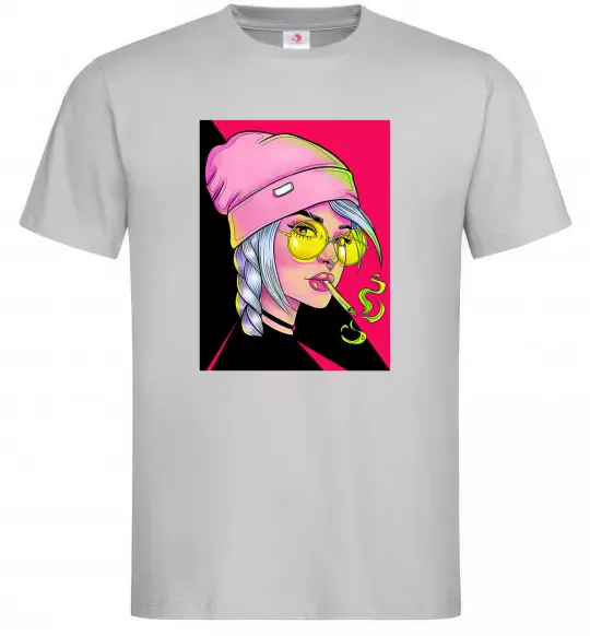 Мужская футболка SWAG girl with cigarette Серый фото