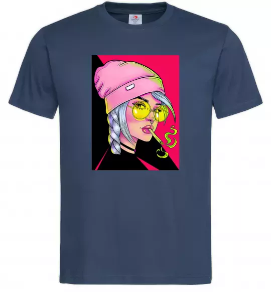 Мужская футболка SWAG girl with cigarette Темно-синий фото