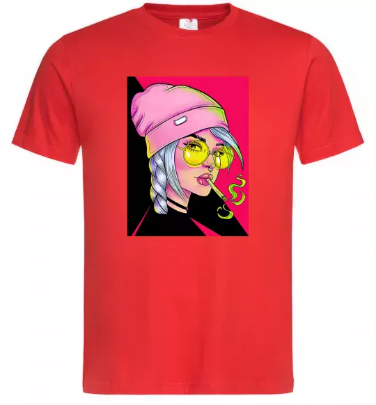 Мужская футболка SWAG girl with cigarette Красный фото