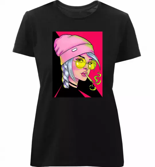 Жіноча преміум футболка SWAG girl with cigarette Чорний фото