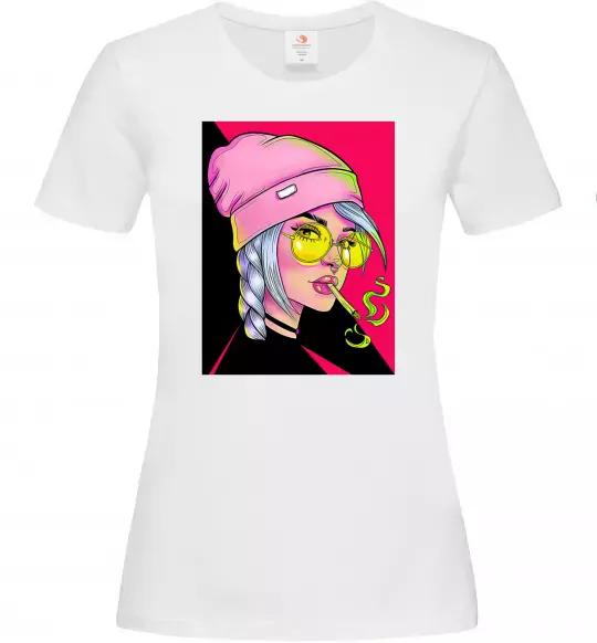 Женская футболка SWAG girl with cigarette Белый фото