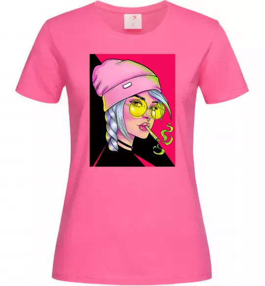 Женская футболка SWAG girl with cigarette Ярко-розовый фото