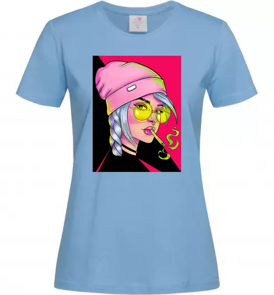 Женская футболка SWAG girl with cigarette Голубой фото