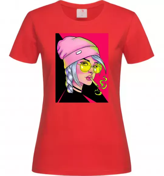 Женская футболка SWAG girl with cigarette Красный фото