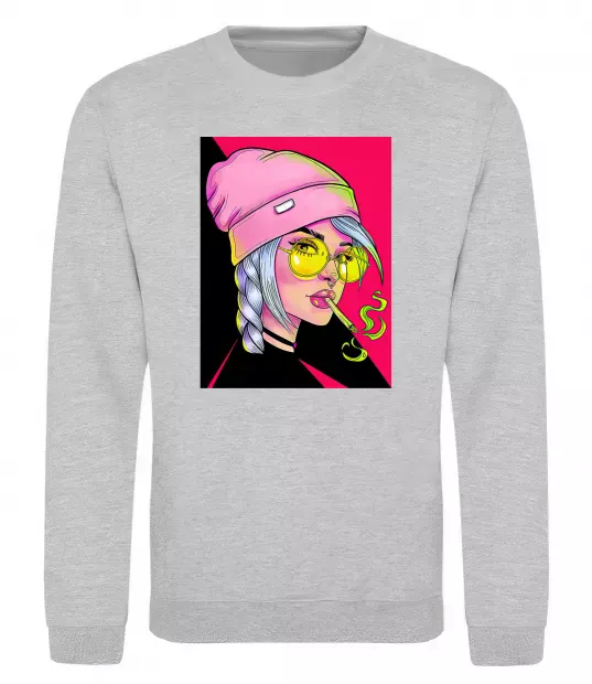 Свитшот SWAG girl with cigarette Серый меланж фото