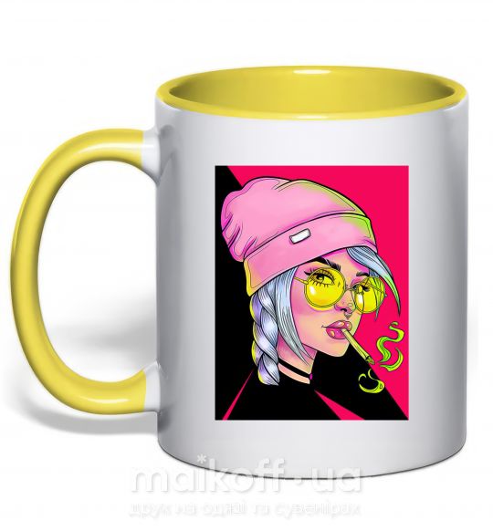 Чашка з кольоровою ручкою SWAG girl with cigarette Сонячно жовтий фото