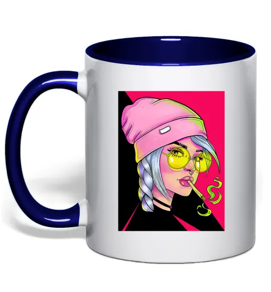 Чашка з кольоровою ручкою SWAG girl with cigarette Глибокий темно-синій фото