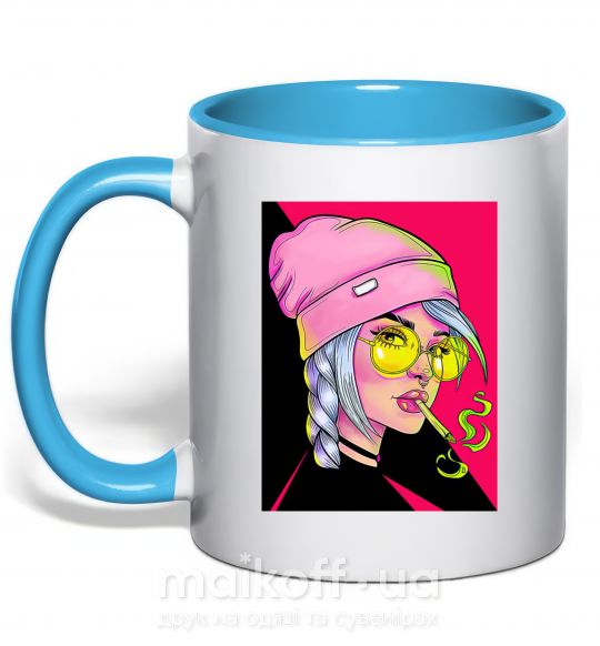 Чашка с цветной ручкой SWAG girl with cigarette Голубой фото