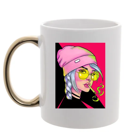 Чашка з кольоровою ручкою SWAG girl with cigarette Золото фото