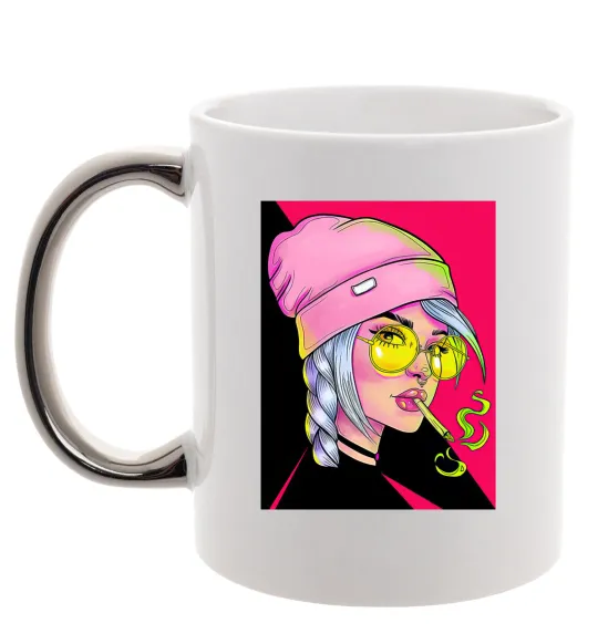 Чашка з кольоровою ручкою SWAG girl with cigarette Срібло фото