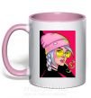 Чашка з кольоровою ручкою SWAG girl with cigarette Ніжно рожевий фото
