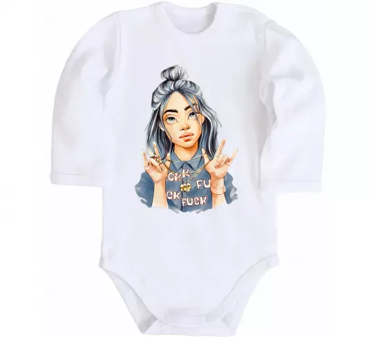 Детский боди Біллі Айліш фарби Белый фото