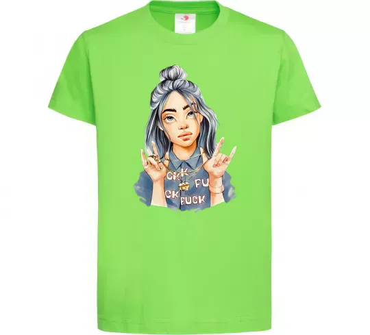 Детская футболка Біллі Айліш фарби Лаймовый фото