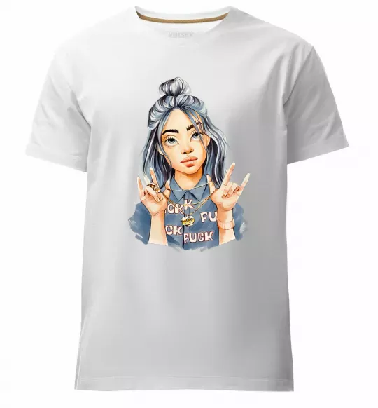 Мужская премиум футболка Біллі Айліш фарби Белый фото