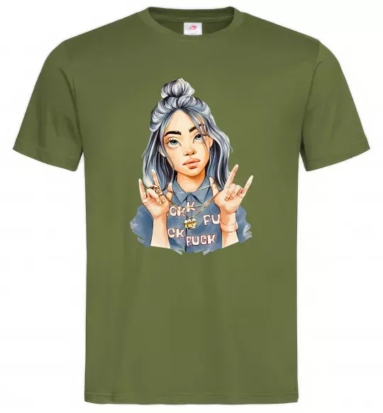 Мужская футболка Біллі Айліш фарби Оливковый фото