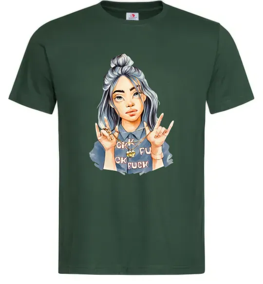 Мужская футболка Біллі Айліш фарби Темно-зеленый фото