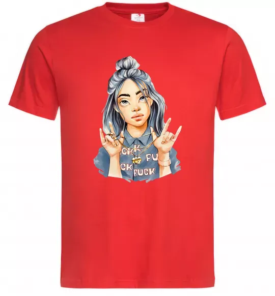 Мужская футболка Біллі Айліш фарби Красный фото