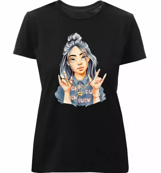 Женская премиум футболка Біллі Айліш фарби Черный фото