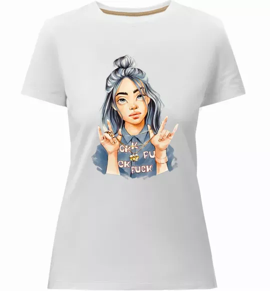 Женская премиум футболка Біллі Айліш фарби Белый фото