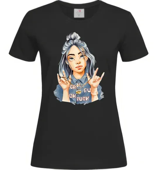 Женская футболка Біллі Айліш фарби Черный фото