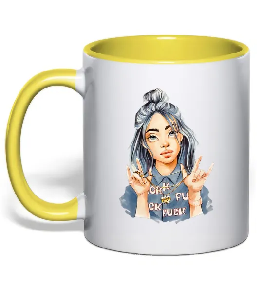 Чашка з кольоровою ручкою Біллі Айліш фарби Лимонний фото