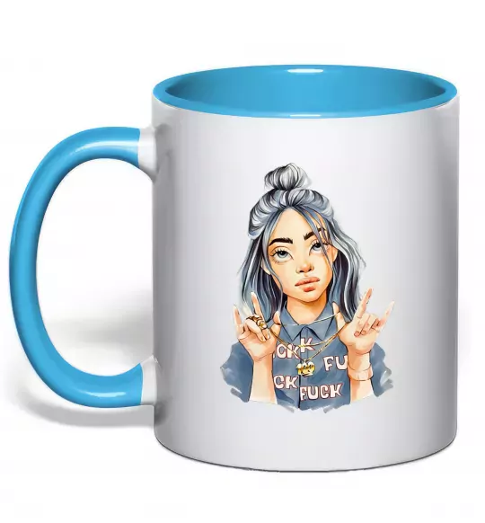 Чашка з кольоровою ручкою Біллі Айліш фарби Блакитний фото