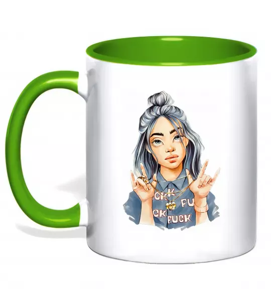 Чашка з кольоровою ручкою Біллі Айліш фарби Зелений фото