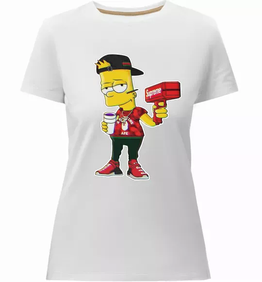 Женская премиум футболка Supreme Bart Белый фото