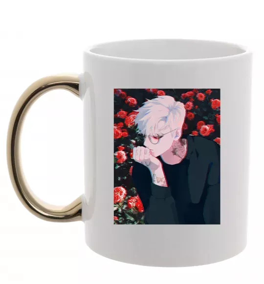 Чашка с цветной ручкой Anime boy Золото фото