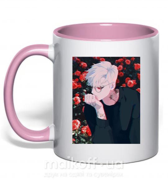 Чашка з кольоровою ручкою Anime boy Ніжно рожевий фото