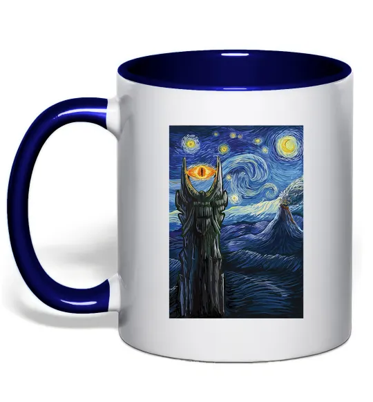 Чашка з кольоровою ручкою Око Саурона Глибокий темно-синій фото