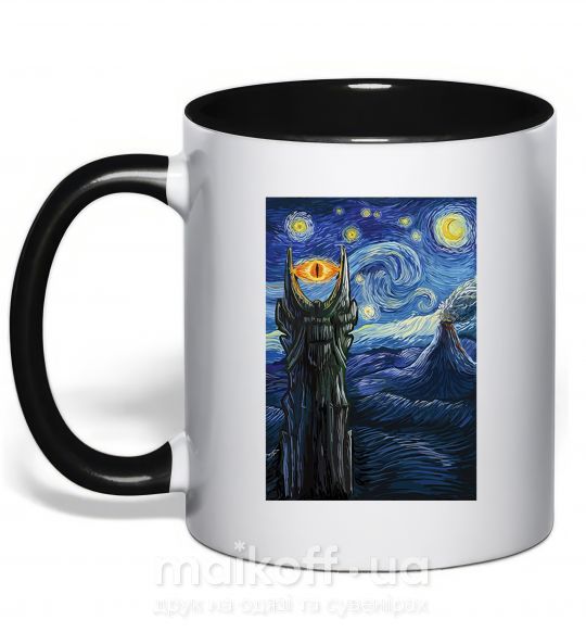 Чашка с цветной ручкой Глаз Саурона Черный фото