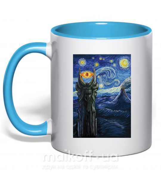 Чашка з кольоровою ручкою Глаз Саурона Блакитний фото