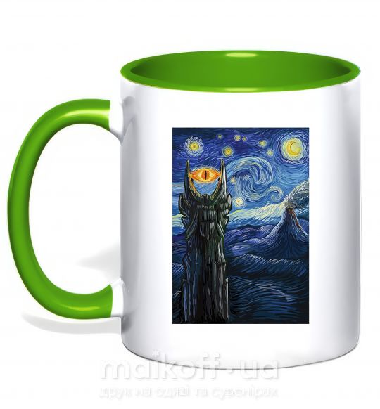 Чашка с цветной ручкой Глаз Саурона Зеленый фото