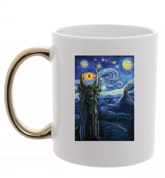 Чашка з кольоровою ручкою Око Саурона Золото фото