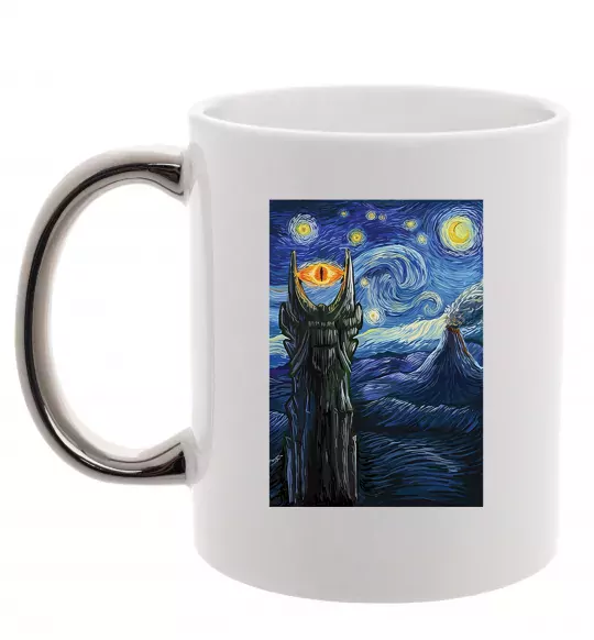 Чашка з кольоровою ручкою Око Саурона Срібло фото