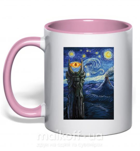 Чашка з кольоровою ручкою Глаз Саурона Ніжно рожевий фото