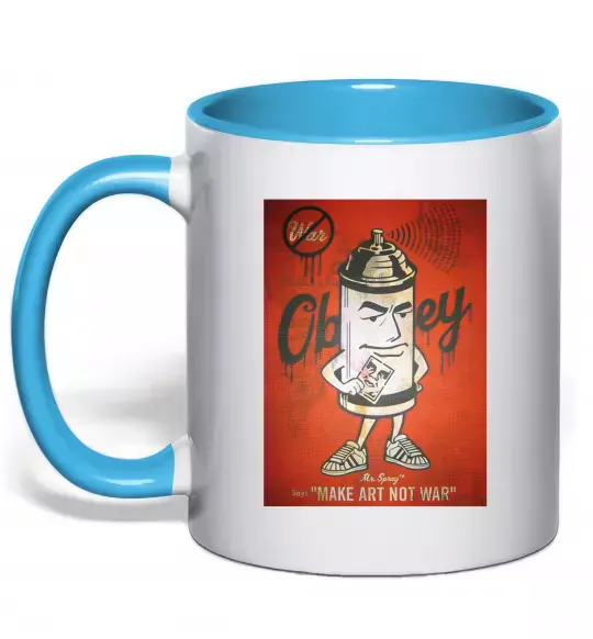 Чашка з кольоровою ручкою OBEY art Блакитний фото