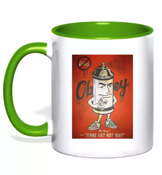 Чашка з кольоровою ручкою OBEY art Зелений фото