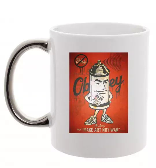 Чашка з кольоровою ручкою OBEY art Срібло фото