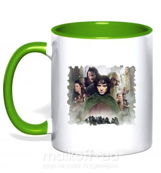 Чашка з кольоровою ручкою Властелин колец персонажи Зелений фото